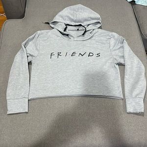 Friends Hooded crop long sleeve Top Gray Med
